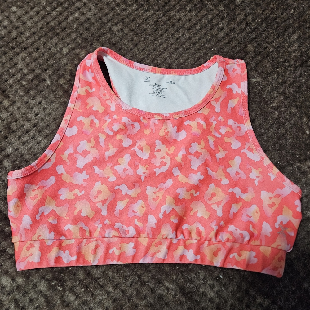 Xersion Coral and Pink Patterned Sports Bra